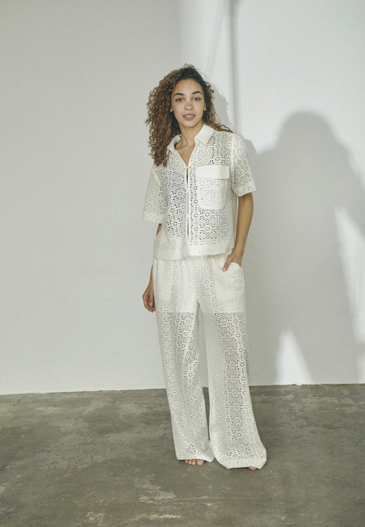 SP ELSIA-PA bukser cream m/vævet hulmønster