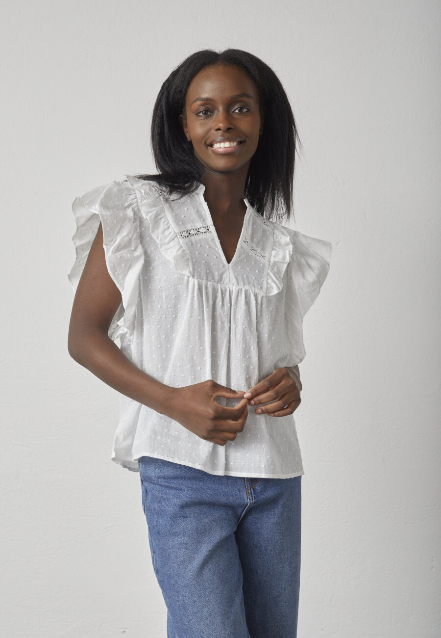 SP VENISA-SS - bluse hvid m/detaljer