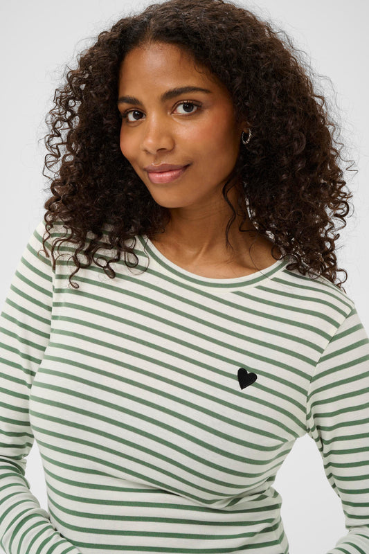 KA Liddy T-shirt m/lange ærmer - grøn/hvid strib