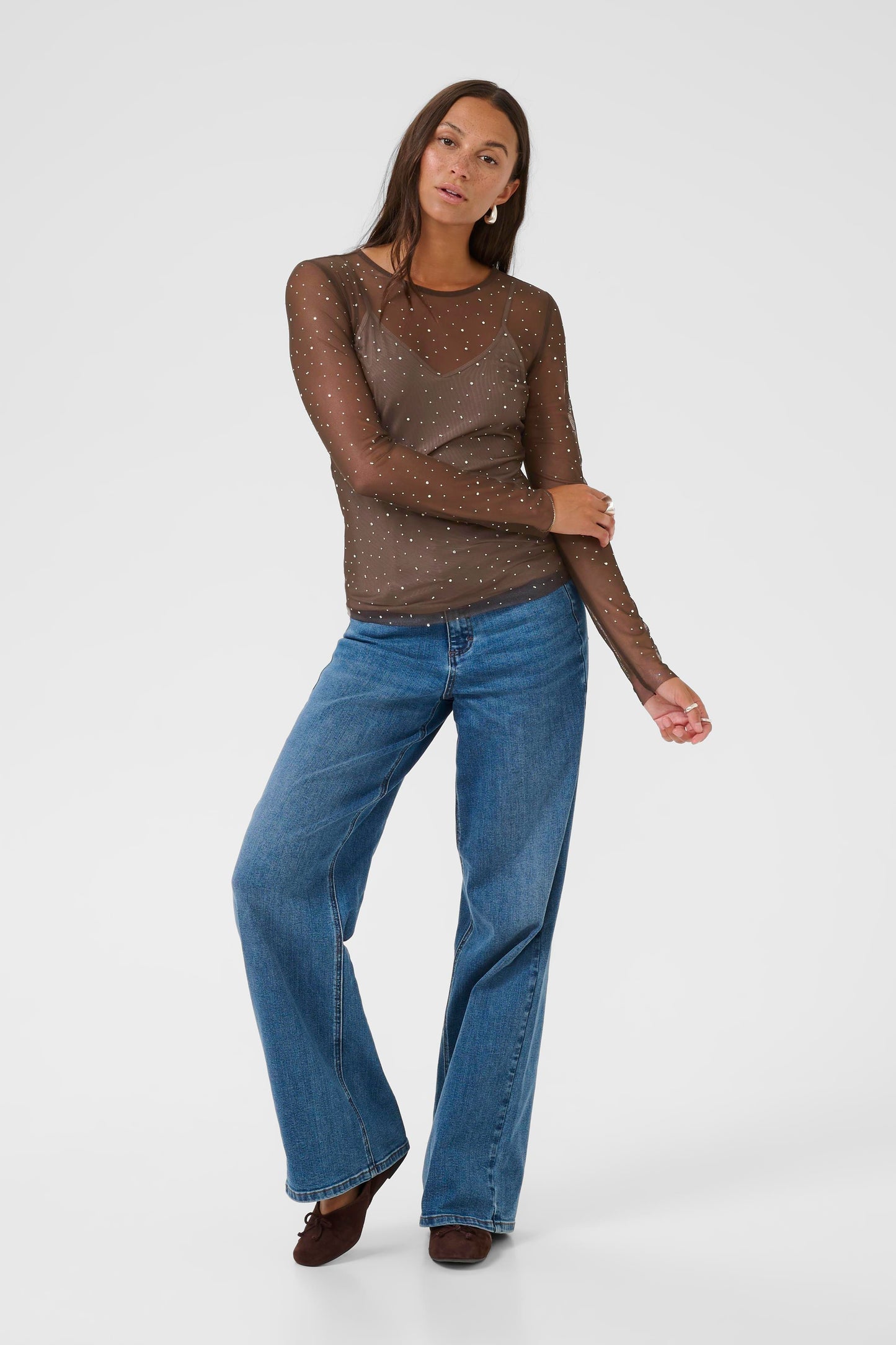 KA Stinna Mesh T-shirt - Coffee brown m/simili sten