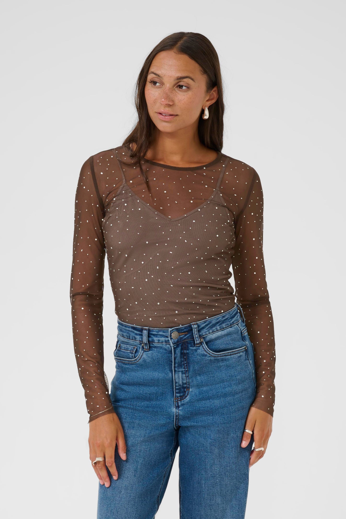 KA Stinna Mesh T-shirt - Coffee brown m/simili sten