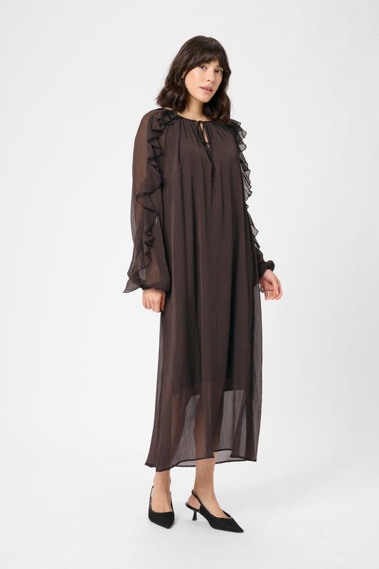 KA Mila Chiffon dress - black coffee brown