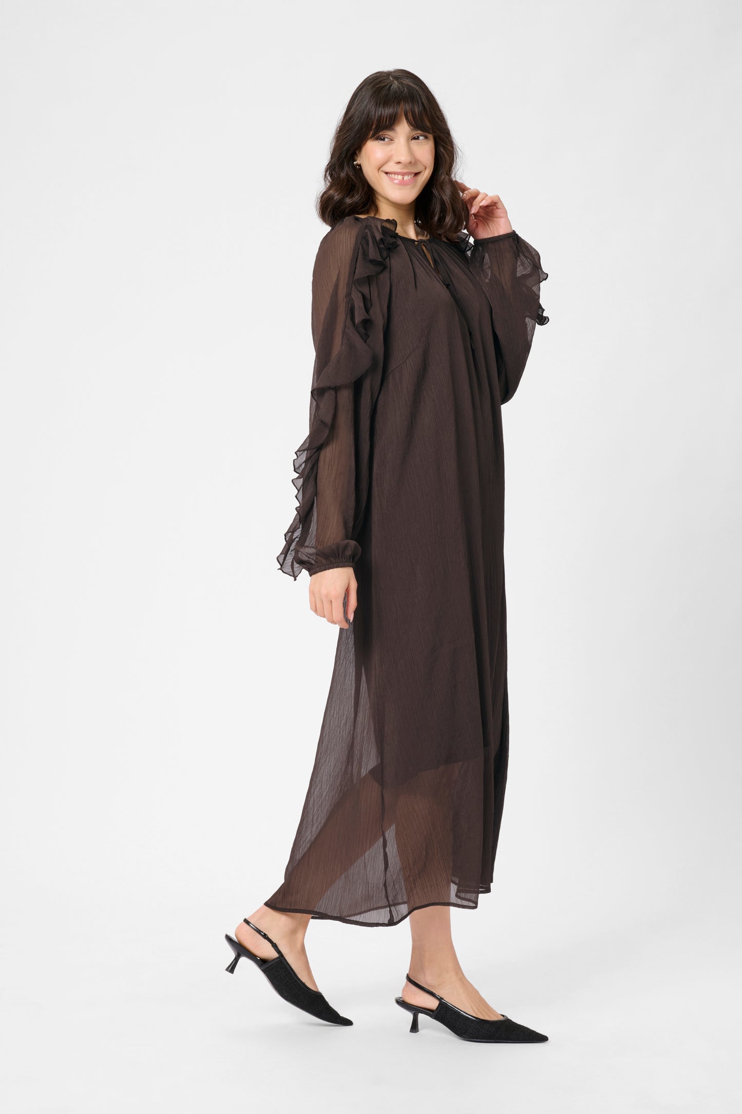 KA Mila Chiffon dress - black coffee brown