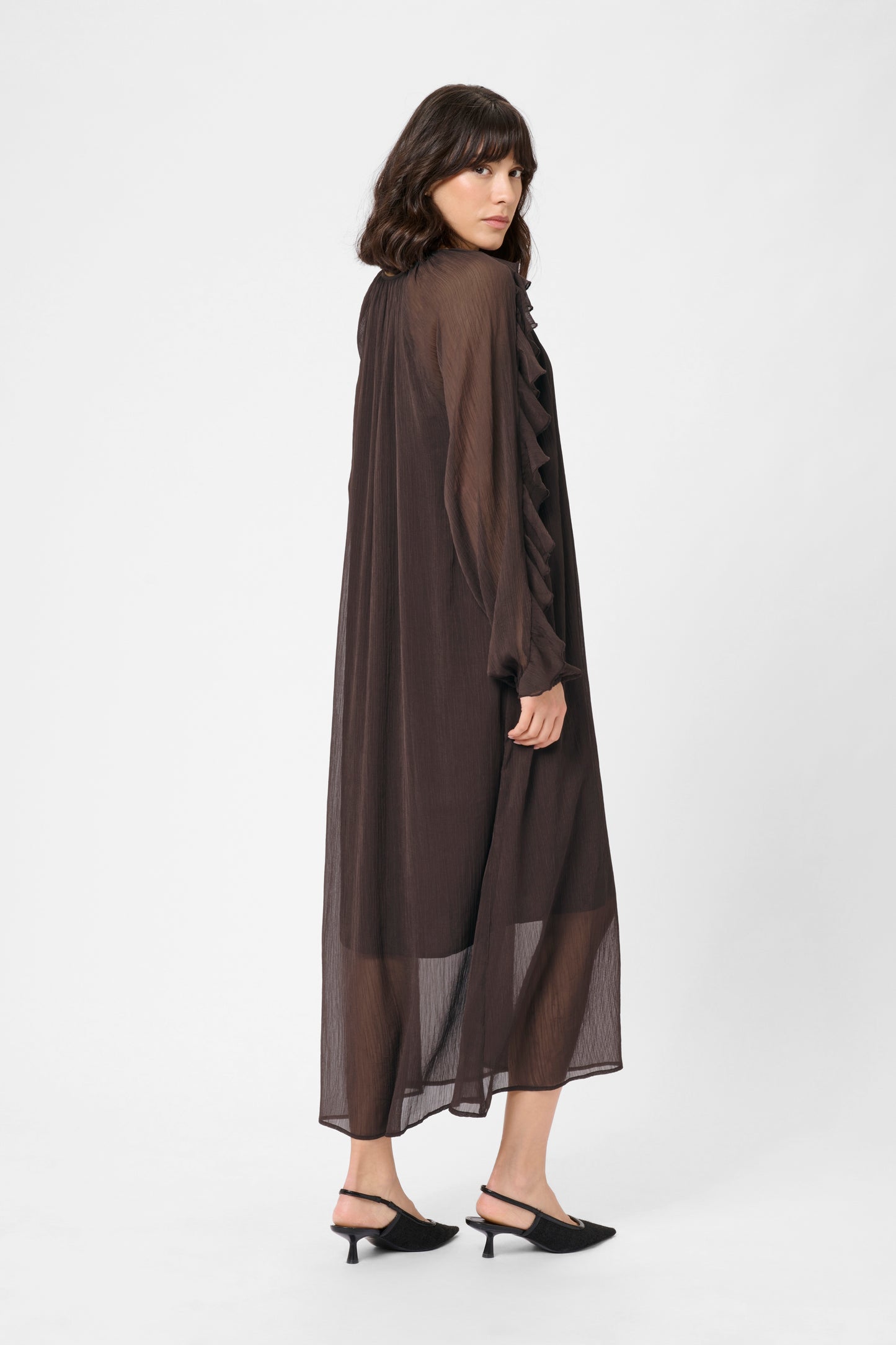 KA Mila Chiffon dress - black coffee brown