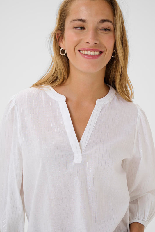 KA Luise Blouse - hvid m/silver strib