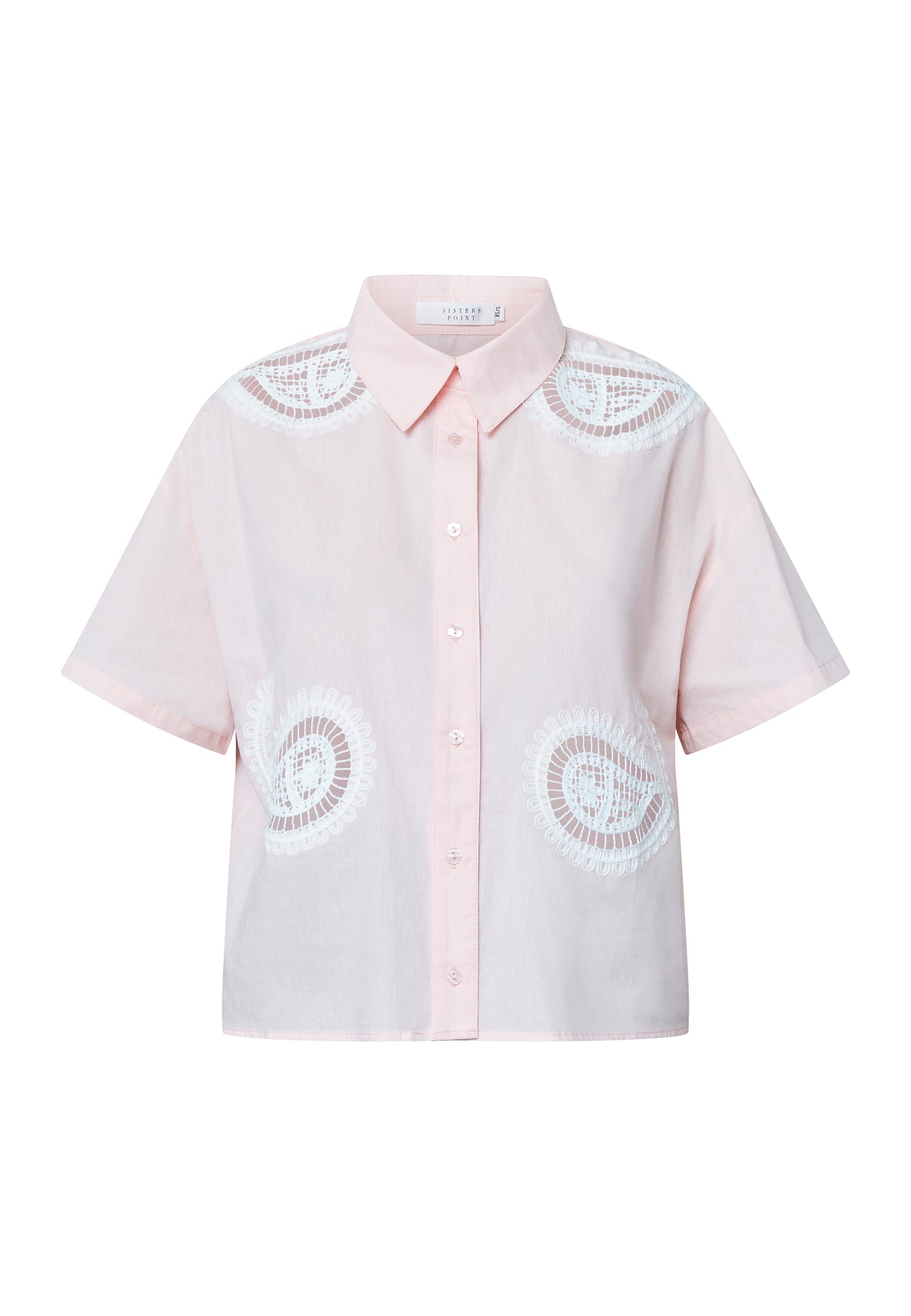 SP SISU-SH1 Skjorte - lys pink m/hvid broderi og hulmønster