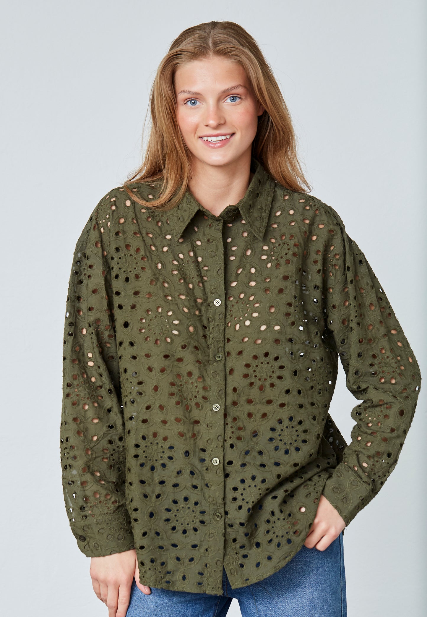 SP GEPA Shirt - khaki grøn m/fint hulmønster