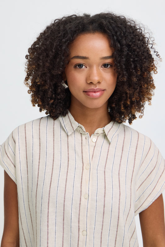 IC LINNO SH3 - Shirt - hør - brown stripes