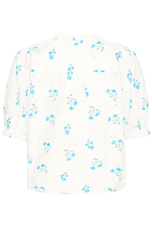 IC JUDITE bluse m/blåt mønster - hvid