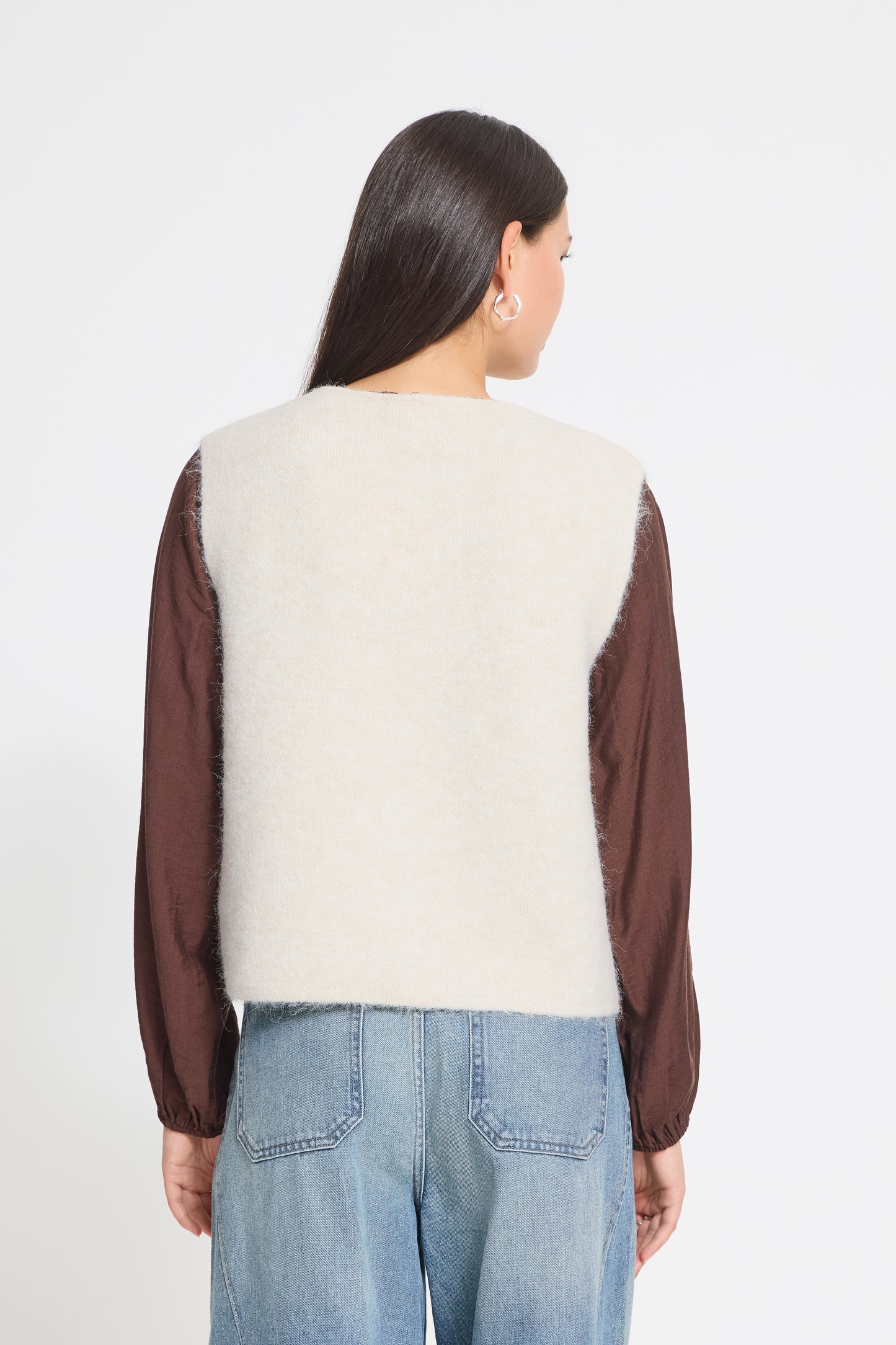 IC PANORA Strik vest - birch melange råhvid