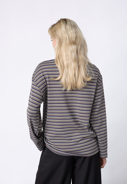 SP ESTHER-LS1 BLOUSE - berry/khaki stripes