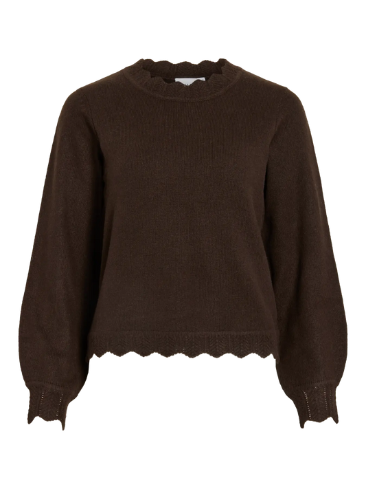 VL VINIKOLINA O-NECK L/S Strik bluse - coffee brown