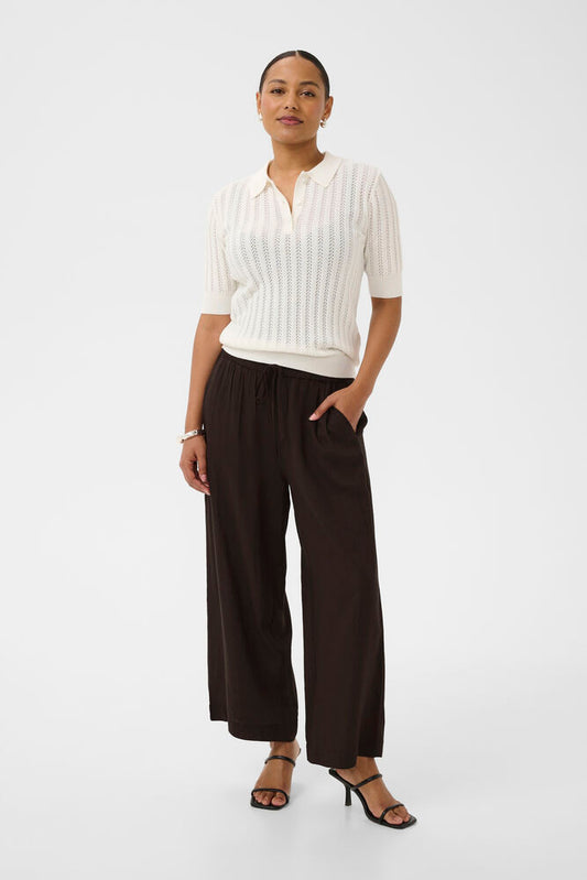 KA Milia Cropped wide hør Pants - coffee brown
