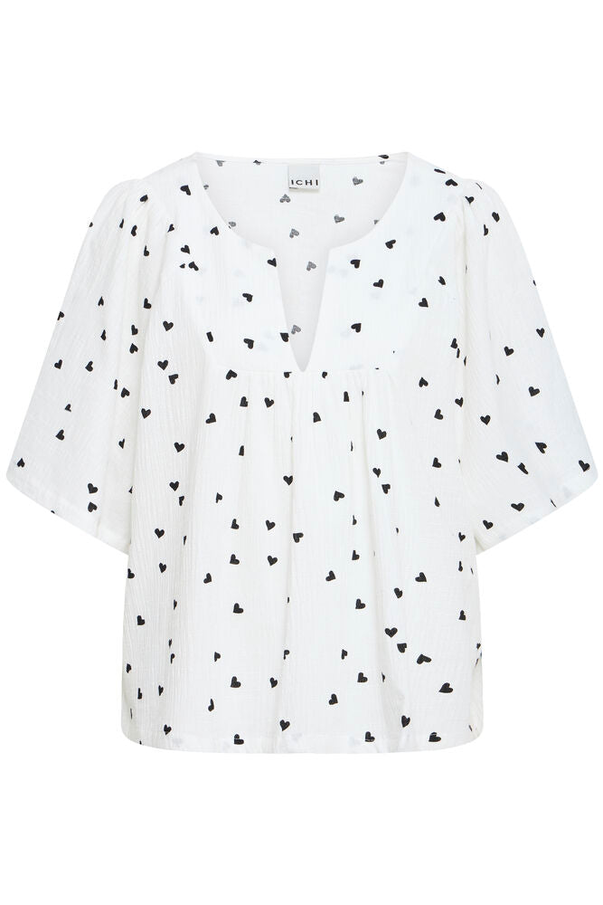 IC LIFANA SS bluse hvid m/sorte hjerter