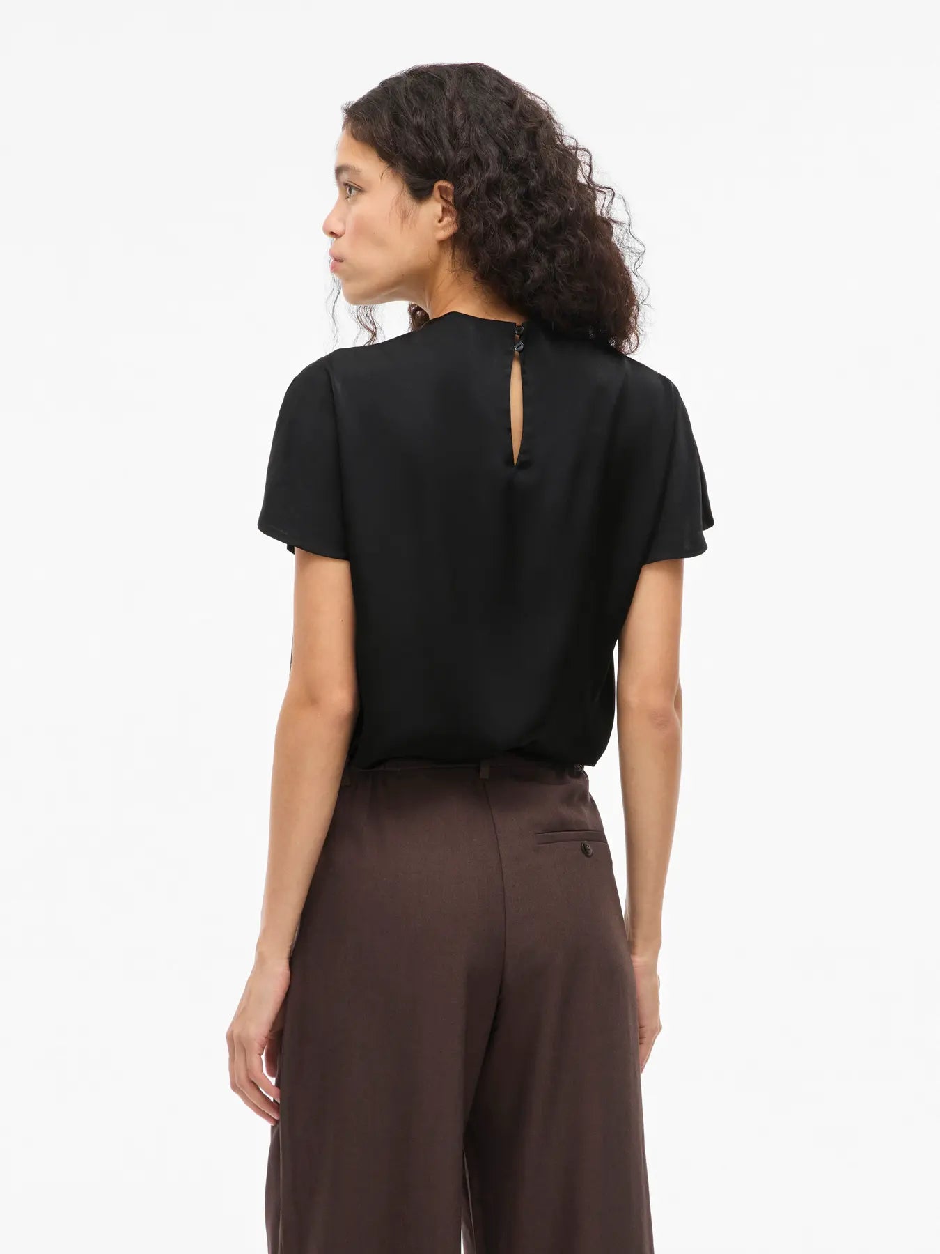 VL VIELMINA FUNNEL NECK S/S BLUSE TOP - black
