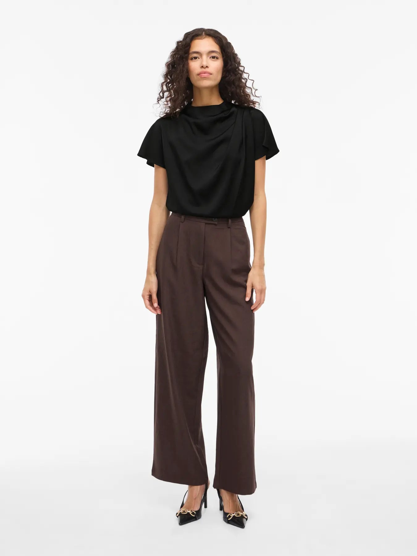 VL VIELMINA FUNNEL NECK S/S BLUSE TOP - black
