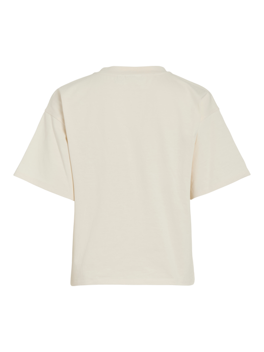 VL VIKRON EMB O-NECK S/S TOP - creme m/broderi