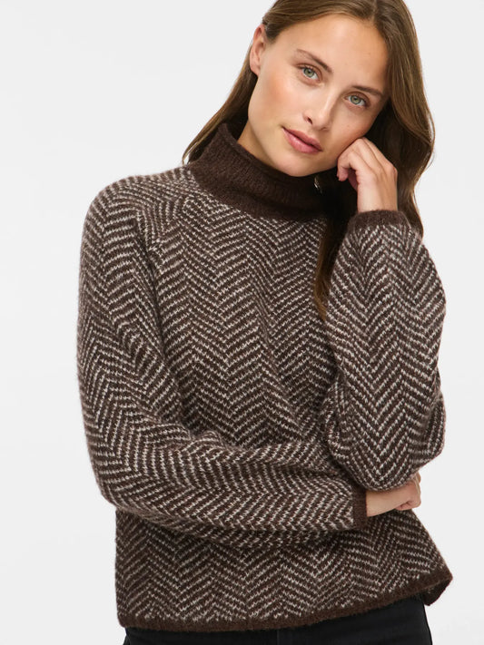 VL VILORY HIGH NECK L/S KNIT TOP STRIK BLUSE - BRUNLIG