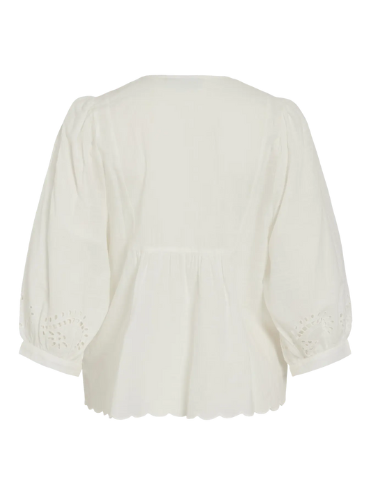 VL VIMARIGA V-NECK 3/4 EMB. TOP - hvid m/broderi