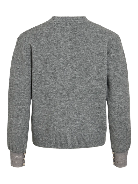 VL VITARYN O-NECK L/S LACE DETAIL KNIT - grey