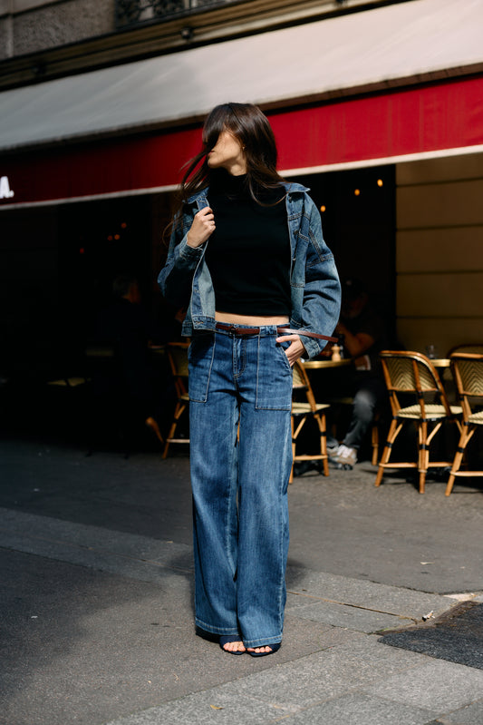 PdJ Bukser - mørkeblå m/brede ben og løs i looket - 98718