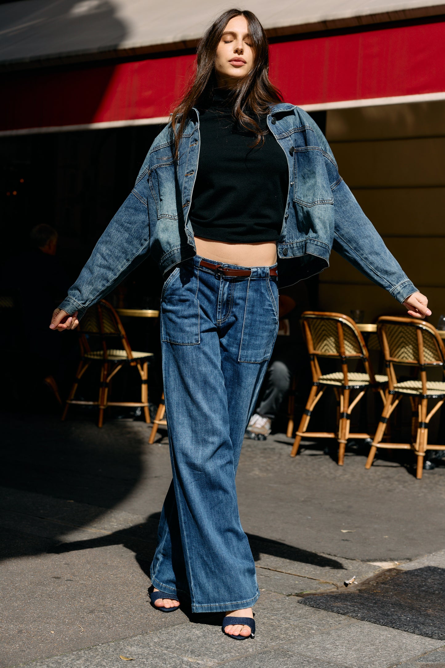 PdJ Bukser - mørkeblå m/brede ben og løs i looket - 98718