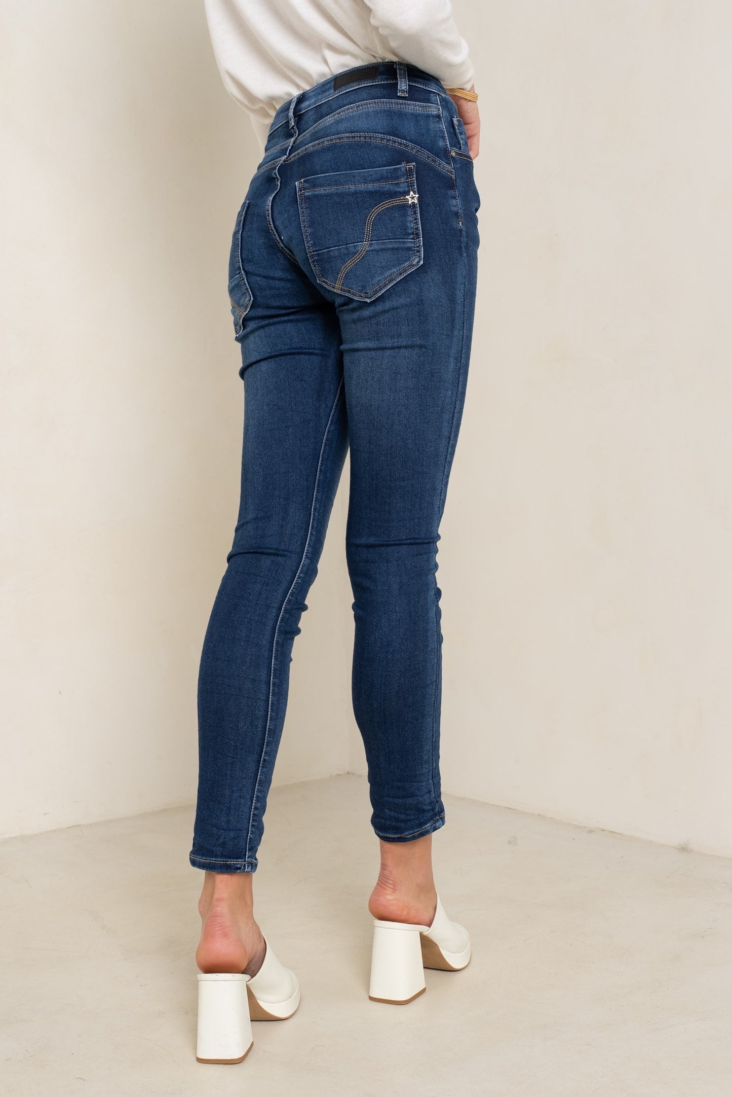 PdJ Bukser , mørke blå - stræk og 4 knappe - 90109-E