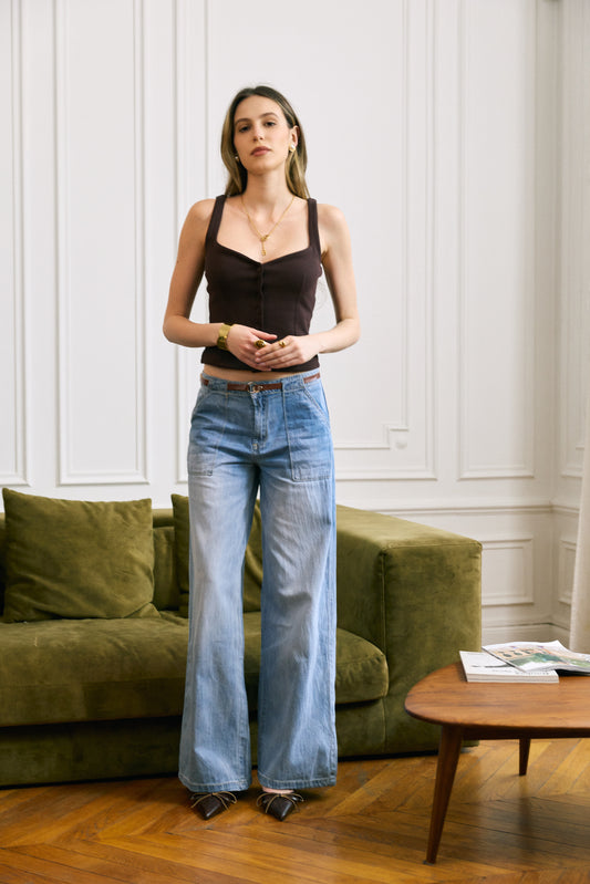 PdJ Bukser - lys blå denim m/brede ben og løs i looket - 98718 C