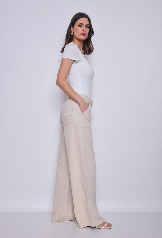 PdJ Bukser - beige m/brede ben og løs i looket - 98718 beige