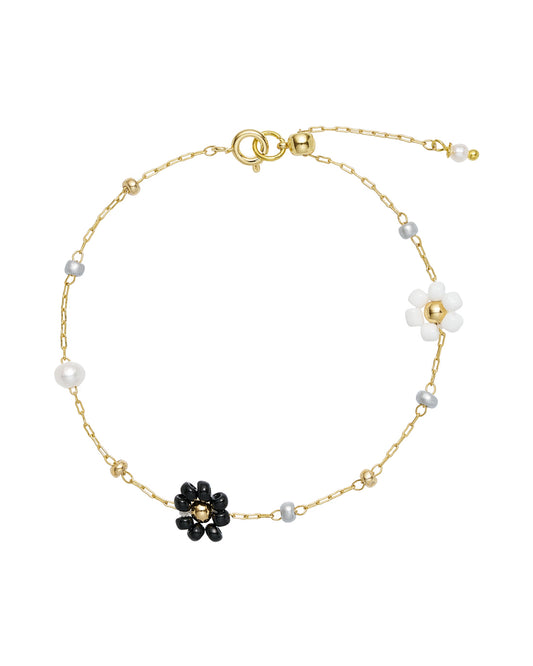 TS Flower Power Bracelet - white og sort  m/ferskvandsperler