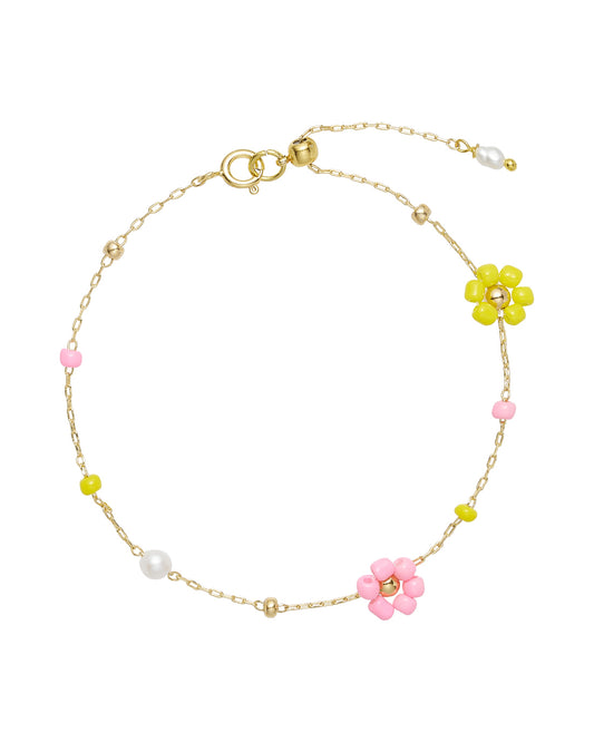 TS Flower Power Bracelet - gul og lyserød m/ferskvandsperler
