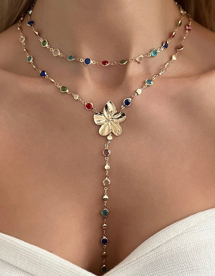 TS Lelu 2 Necklaces - forgyldt med farvede sten