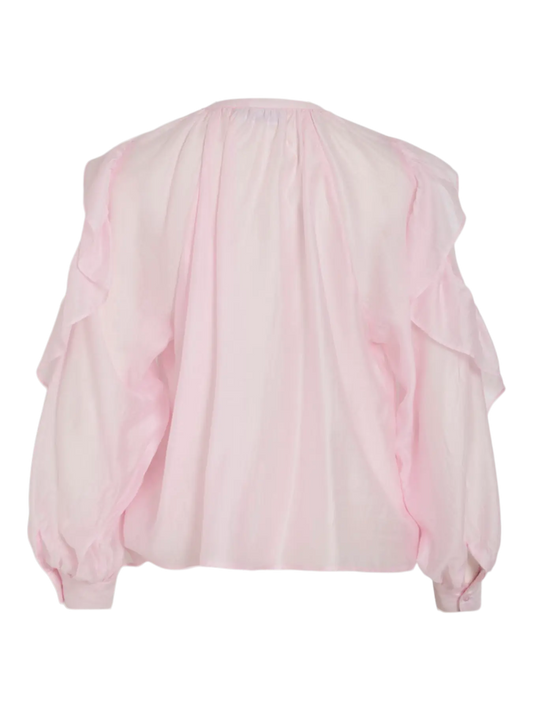 VL Vihila L/S bluse - lyserød m/flæser ved ærmer