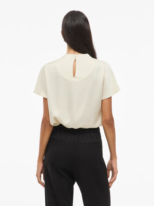 VL VIELMINA FUNNEL NECK S/S BLUSE TOP - white/cream
