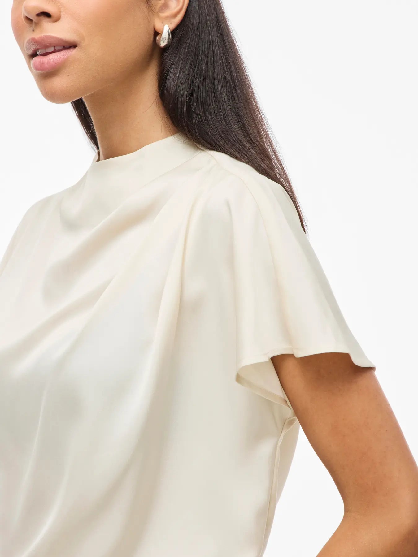 VL VIELMINA FUNNEL NECK S/S BLUSE TOP - white/cream