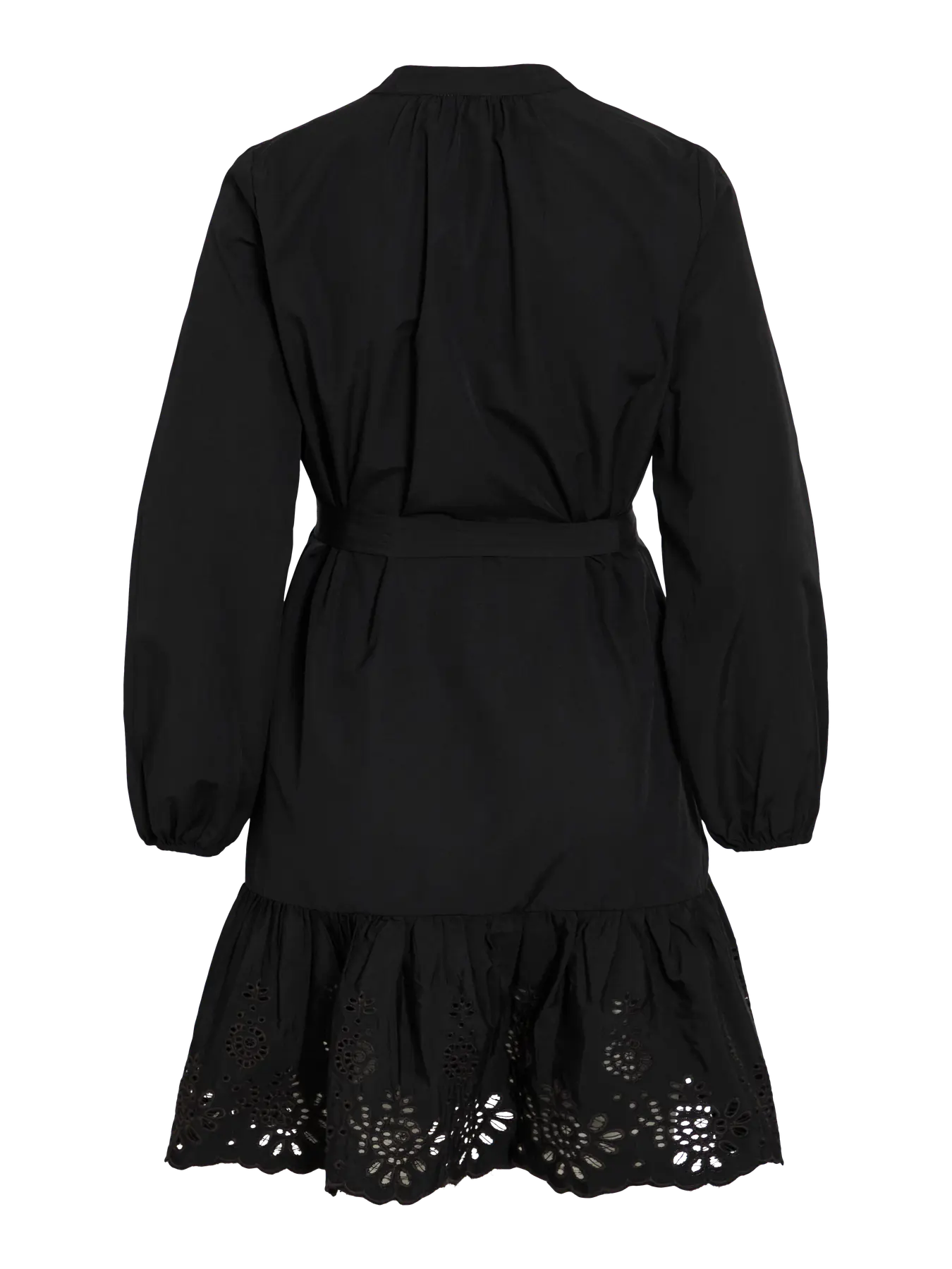 VIKELLI V-NECK L/S DRESS - sort m/blonder og bindebånd