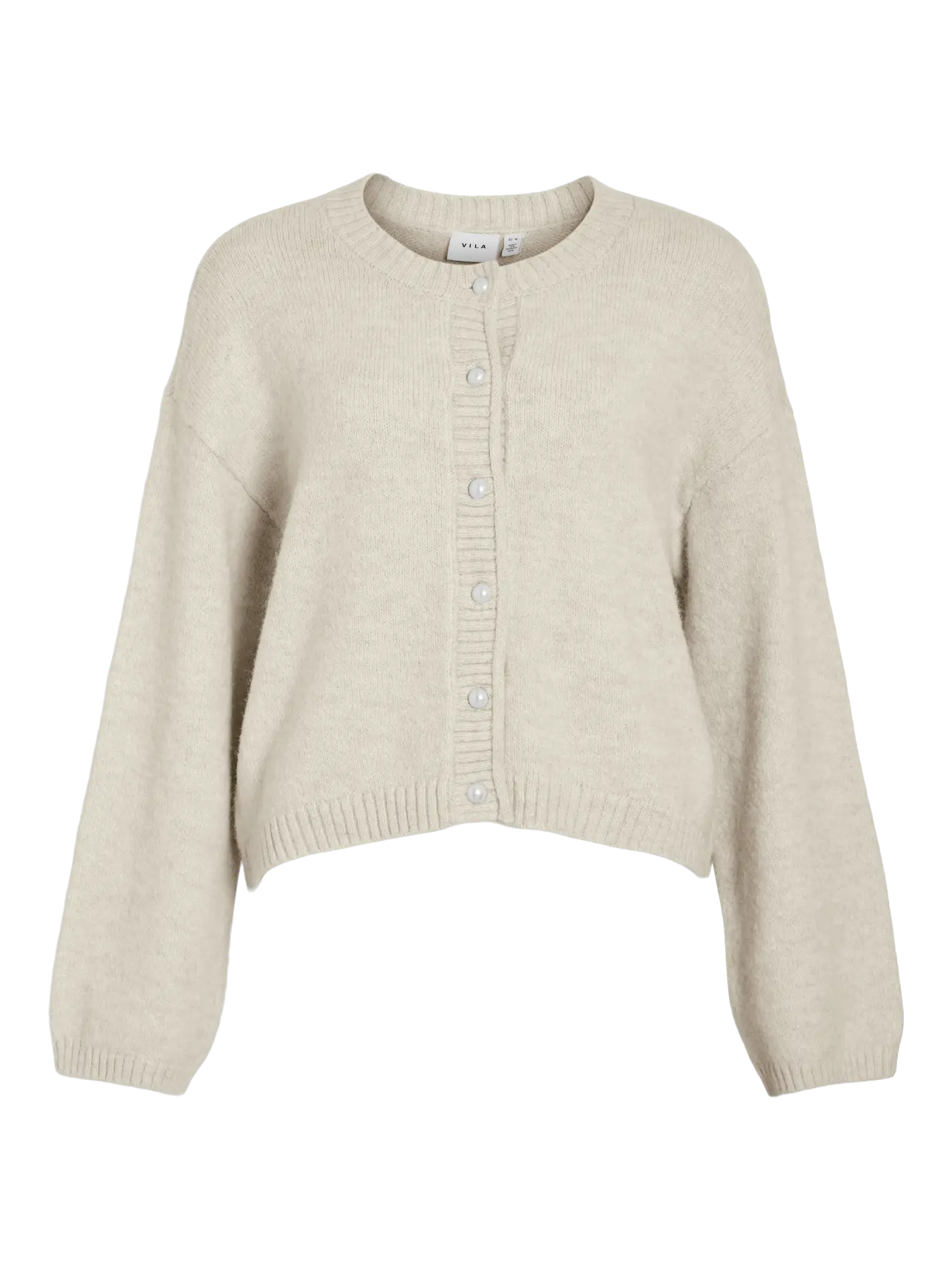 VIFOLI O-NECK L/S BUTTON KNIT CARDIGAN - BIEGE