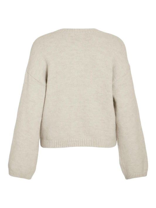 VIFOLI O-NECK L/S BUTTON KNIT CARDIGAN - BIEGE