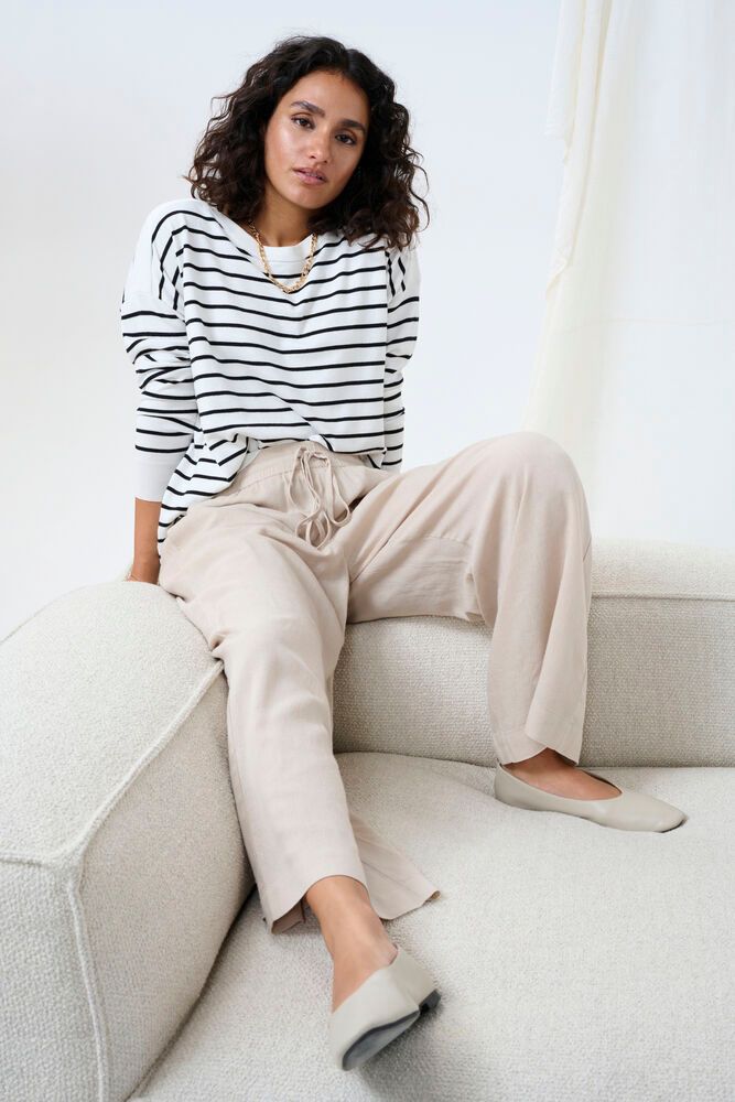 KA Milia Hør Cropped Wide Pants - Feather Gray Beige