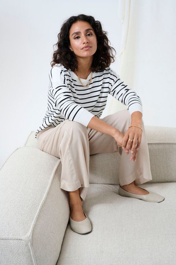 KA Milia Hør Cropped Wide Pants - Feather Gray Beige
