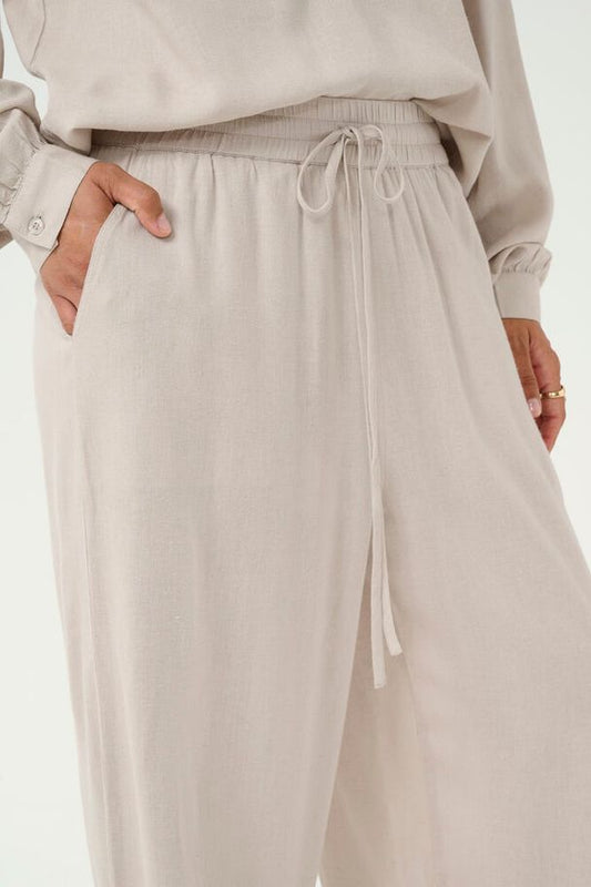 KA Milia Hør Cropped Wide Pants - Feather Gray Beige