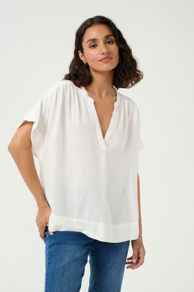 Ka Milia Wing SL Hør Blouse - Chalk Hvid