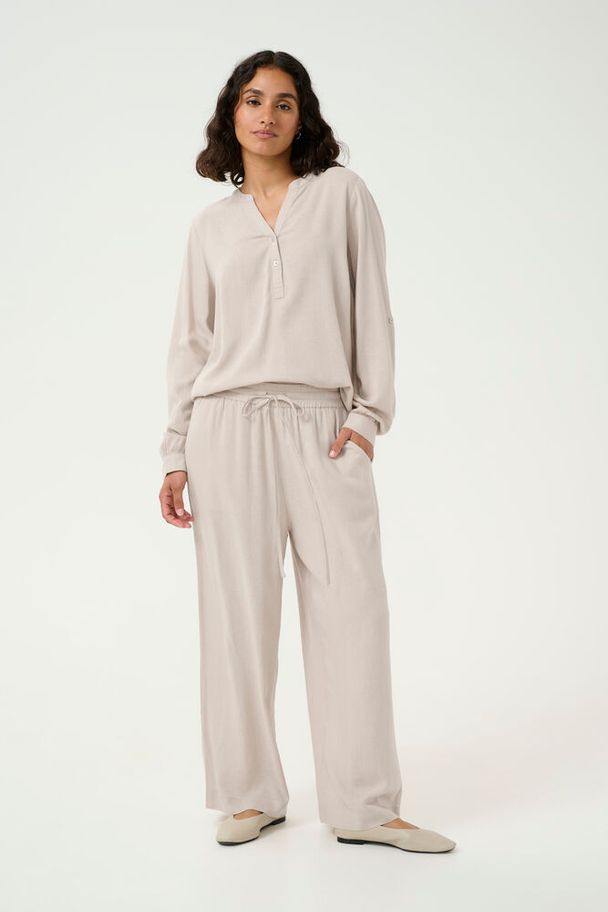KA Milia Hør Cropped Wide Pants - Feather Gray Beige