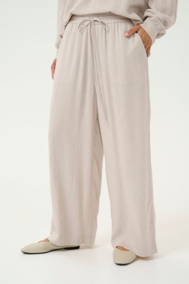 KA Milia Hør Cropped Wide Pants - Feather Gray Beige