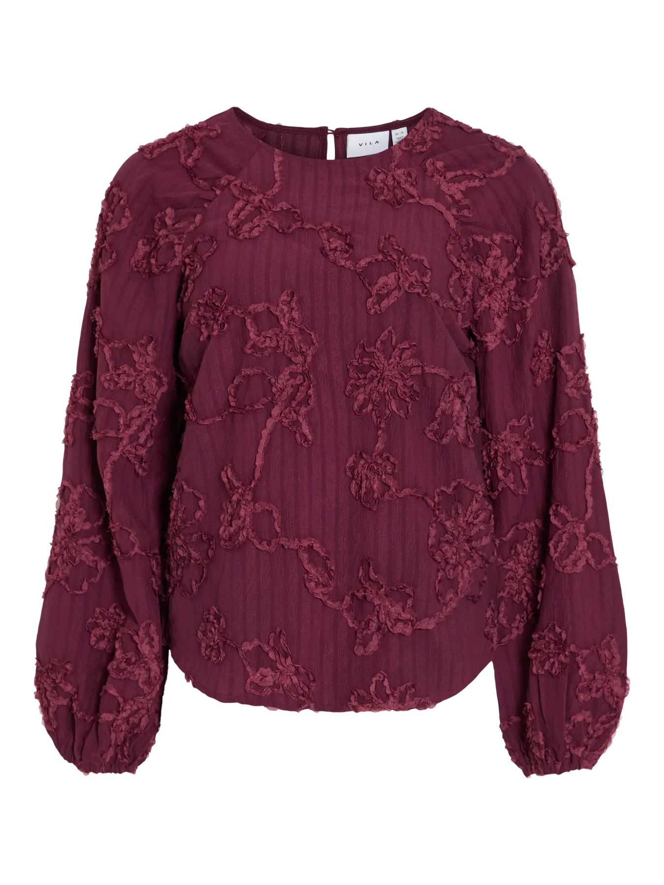 VLVIHULDA O-NECK L/S BLUSE TOP - bordeaux