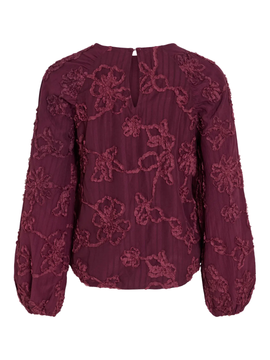 VLVIHULDA O-NECK L/S BLUSE TOP - bordeaux