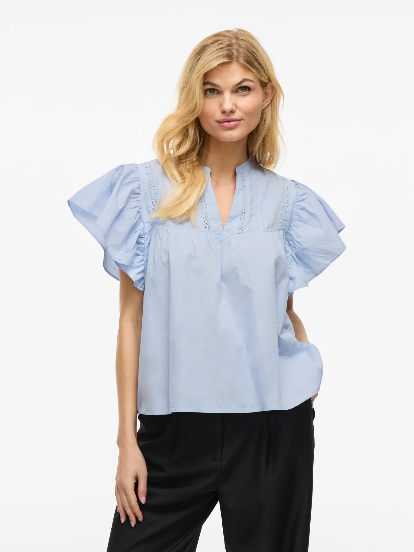 VL Vilaurel S/S V-Neck Top - lys blå