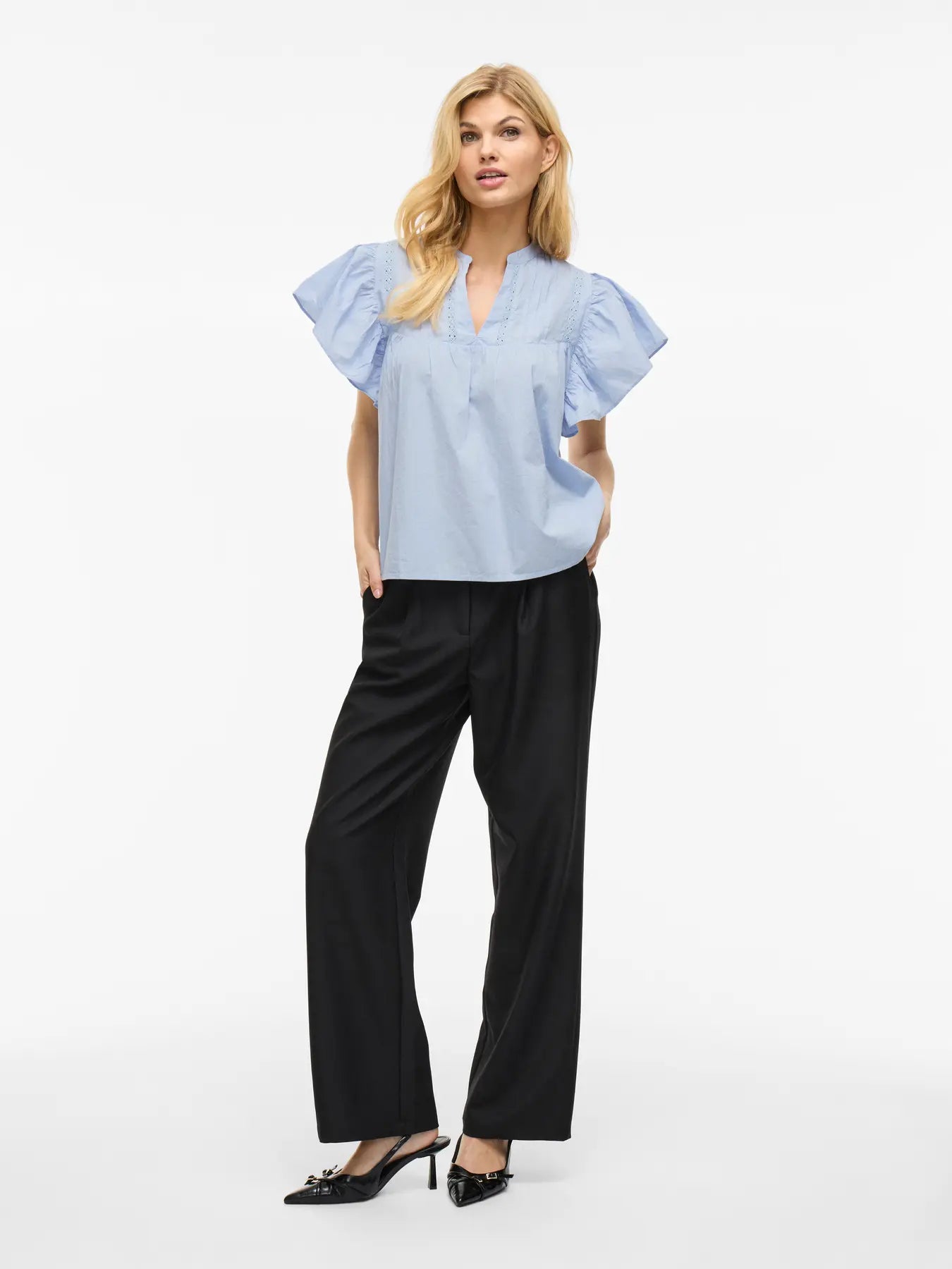 VL Vilaurel S/S V-Neck Top - lys blå