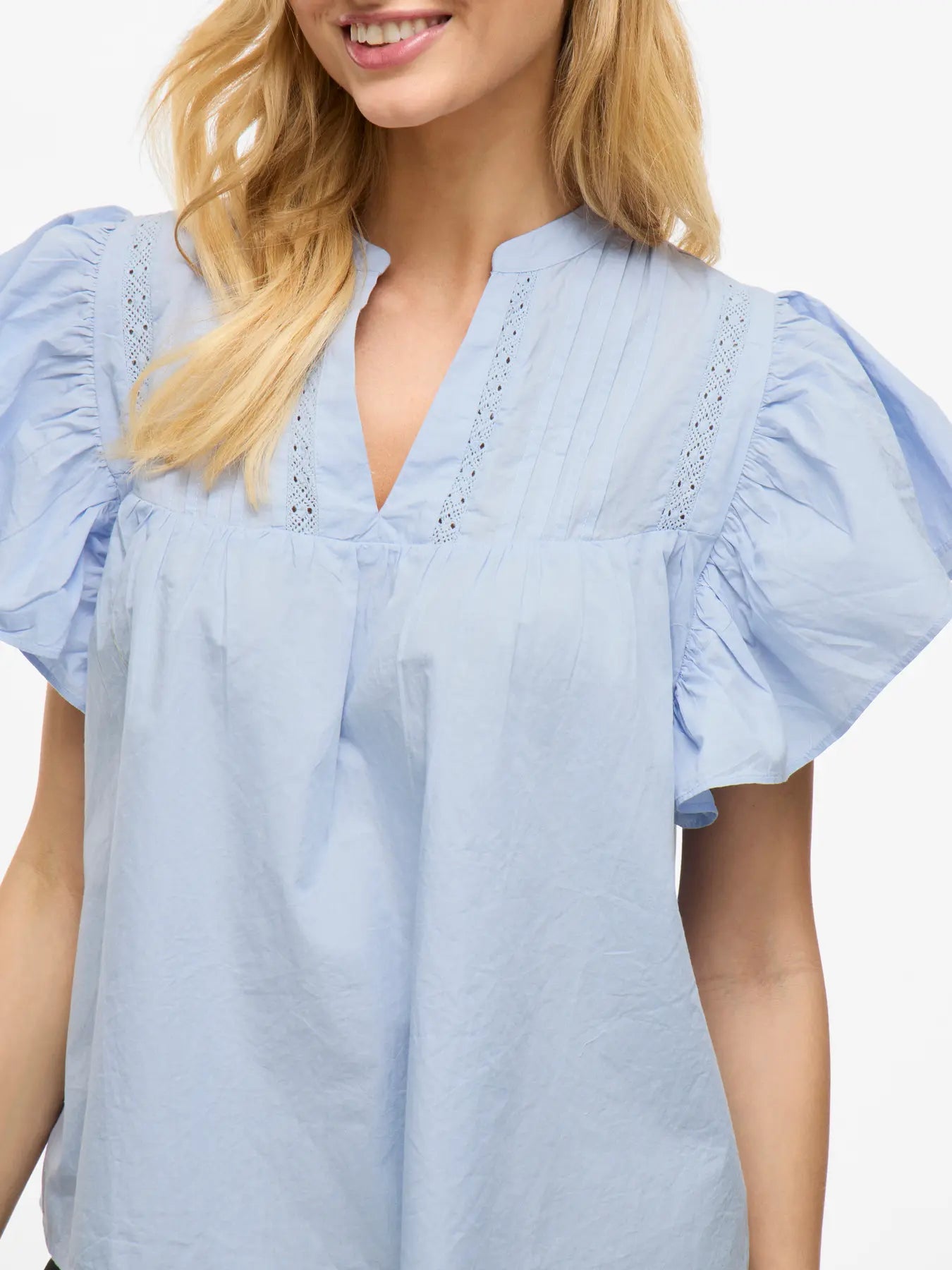 VL Vilaurel S/S V-Neck Top - lys blå