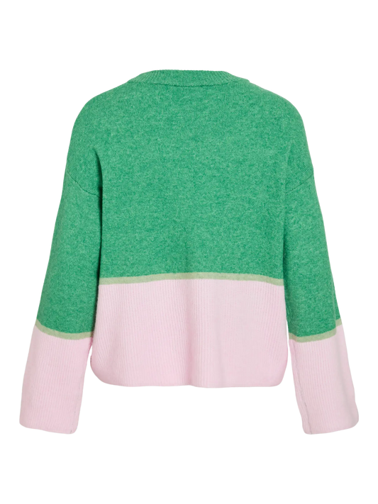 VIBONNIE O-NECK L/S KNIT TOP - grøn/lyserød